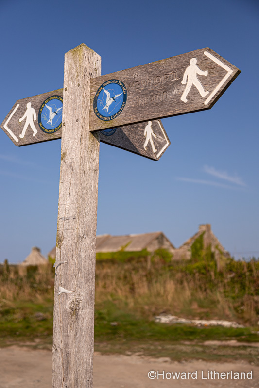 Anglesey coastal path sign at Cemlyn, North Wales coast
