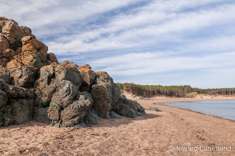 Volcanic rock outcrop at Llanddwyn Island, Newborough Beach, Anglesey, North Wales
