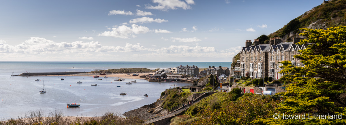 Panoramic view of Barmouth harbour on the Wales coast