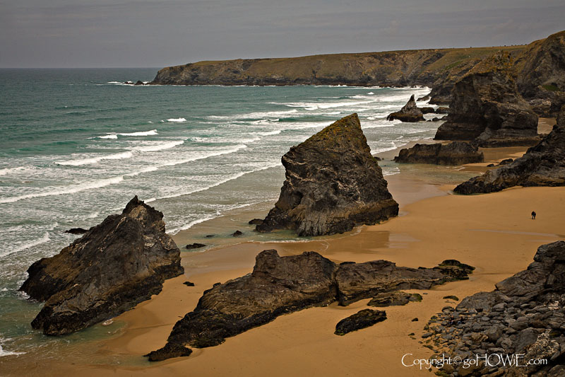 Beach and rocks at low tide, Bedruthan Steps, Cornwall