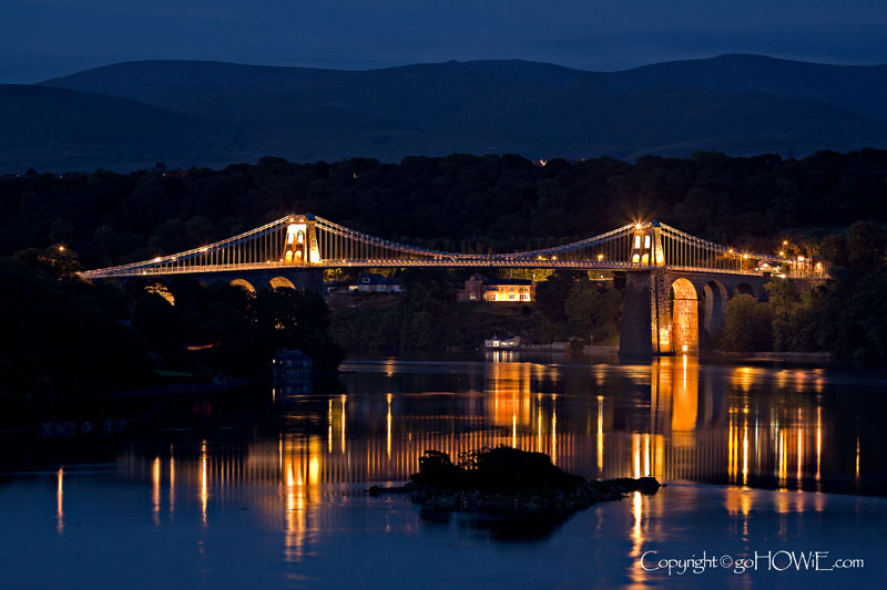 Suspension bridge and reflection, Menai Straits, Anglesey