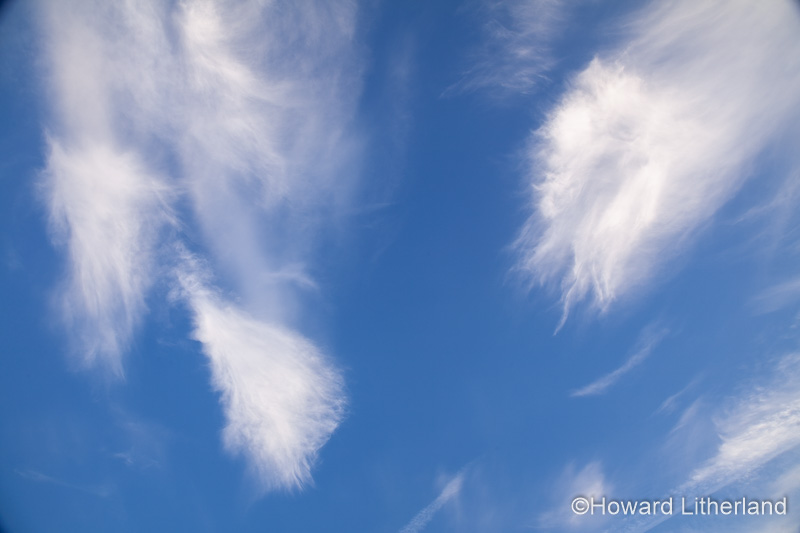High altitude cirrus clouds against a blue sky