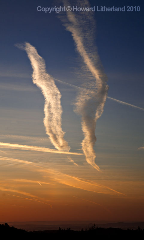 Aircraft contrails, Moel Famau, North Wales
