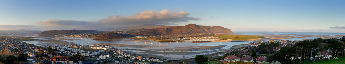 Panoramic image showing the Conwy estuary, North Wales coast