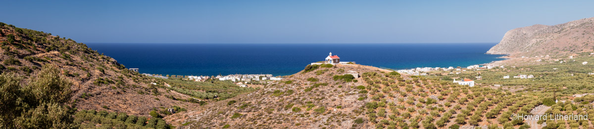 Panoramic view of Milatos and the surrounding countryside on the north coast of Crete in the Mediterranean Sea