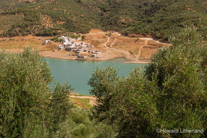 Flooded village of Sfendili by the side of the Aposelemi reservoir, Crete