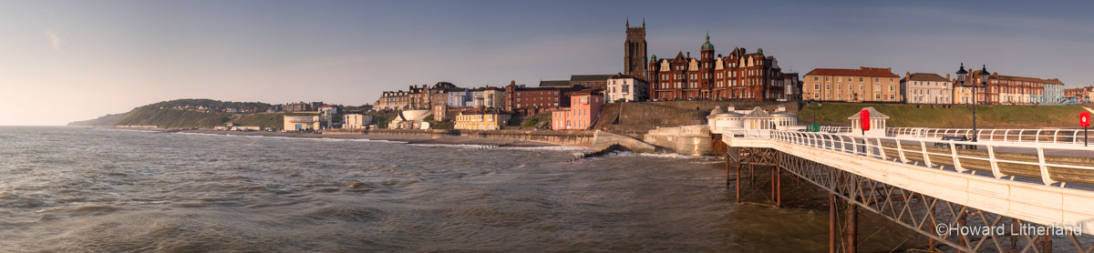 Panoramic image of the seafront at Cromer on the Norfolk coast as seen from the end of the pier