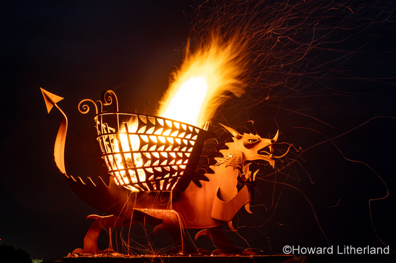The Bagillt dragon beacon at Bettisfield, North Wales, lit for the Queens 70th jubilee