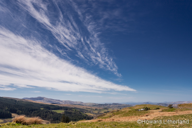 Cirrus clouds over the welsh countryside near Ffestiniog