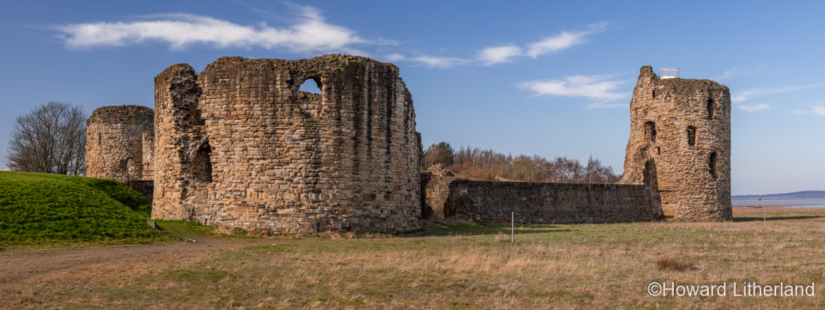 Panoramic view of Flint castle ruins on the North Wales coast
