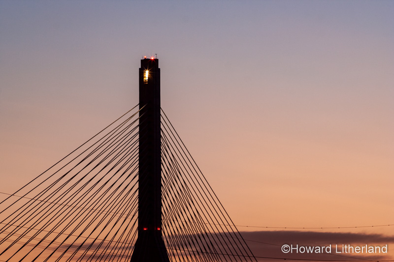 Flintshire suspension bridge at dusk