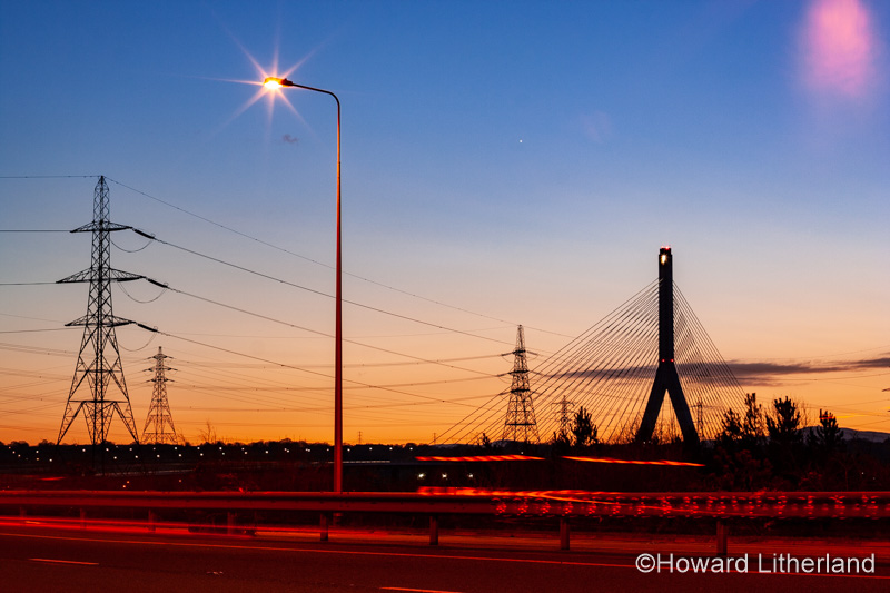 Flintshire suspension bridge at dusk