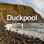 This video shows waves hitting the rocks and beach at Duckpool on the Atlantic coast of North Cornwall, England, at high tide in a stiff onshore breeze