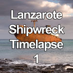 Time lapse video showing showing dusk falling over shipwreck Telamon on the coast of Lanzarote at Arrecife, Canary Islands