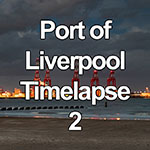 Time lapse of nightfall over the Port of Liverpool cranes, Liverpool, UK
