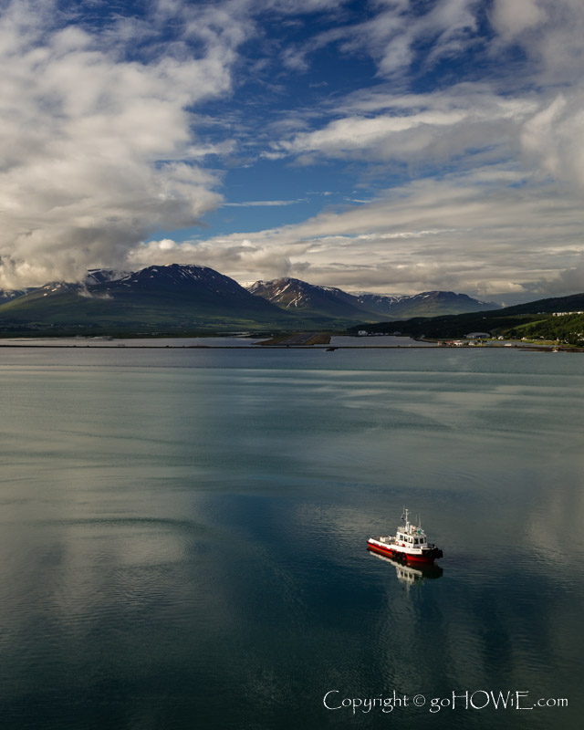 The end of the Eyjafjordur fjord at Akureyri, Iceland