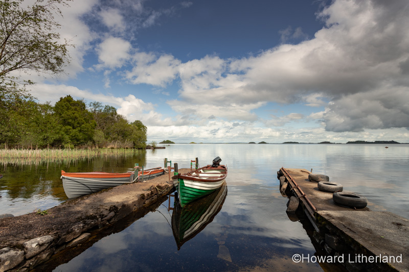 Small boats moored at Lough Corrib, County Galway, Ireland
