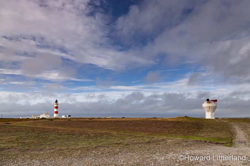 Lighthouse and foghorn at the Point of Ayre on the Irish Sea coast of the Isle of Man