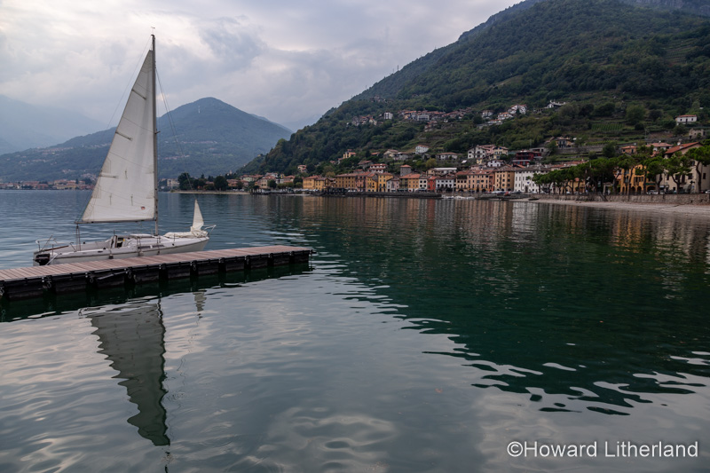 Boat in the small harbour at Domaso on the shore of Lake Como in northern Italy