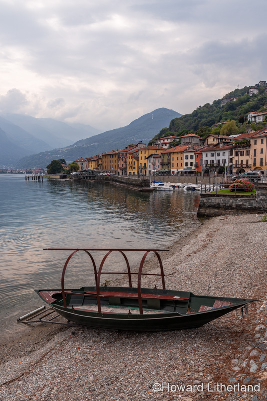 Boat on the beach at Domaso on the shore of Lake Como in northern Italy