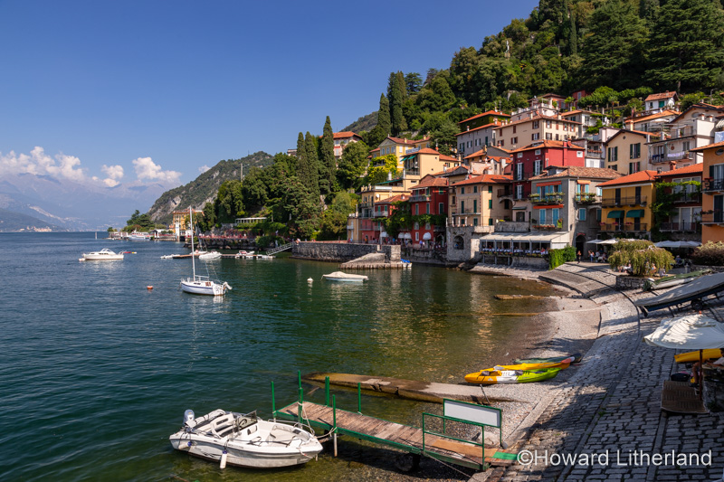 Boats moored on Varenna waterfront on Lake Como in northern Italy