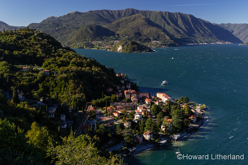 Photo overlooking Varenna and Lake Como in northern Italy, just after sunrise
