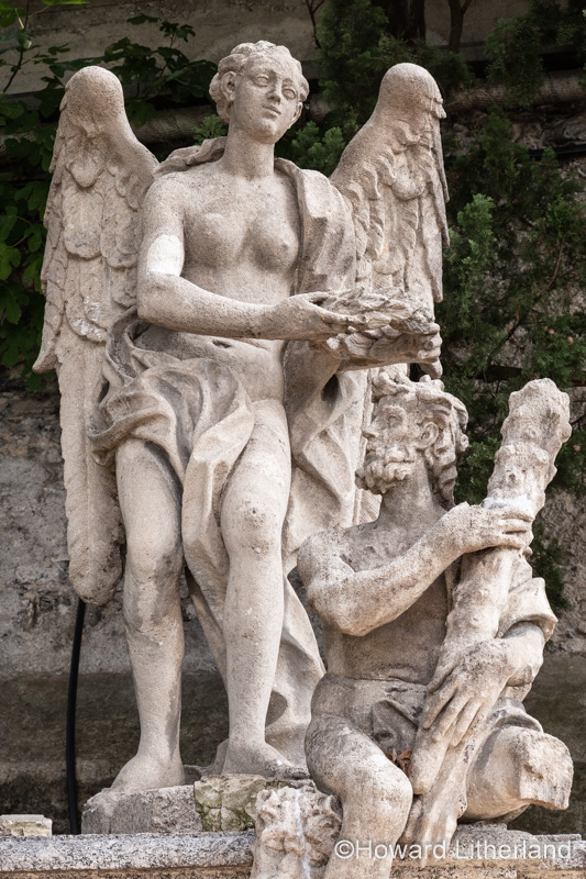Statue at Villa Monastero and gardens near Varenna on Lake Como, Italy
