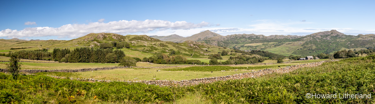 Mountains and farmland at Eskdale in the Lake District, Cumbria, England