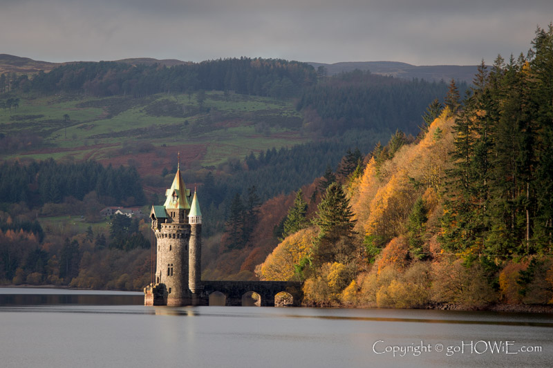 Victorian water tower at Lake Vyrnwy in the Berwyn Mountains, Wales