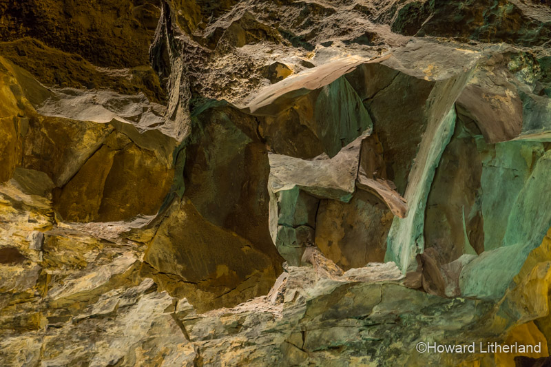 Colourful rocks inside the Cueva de Los Verdes cave system on Lanzarote in the Canary Islands