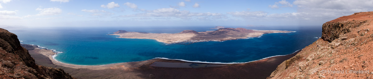 Panoramic image of the island of La Graciosa off the north coast of Lanzarote in the Canary Islands