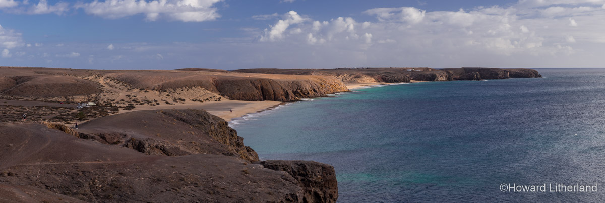 Panoramic image of the Costa de Papagayo coastline on the south coast of Lanzarote in the Canary Islands