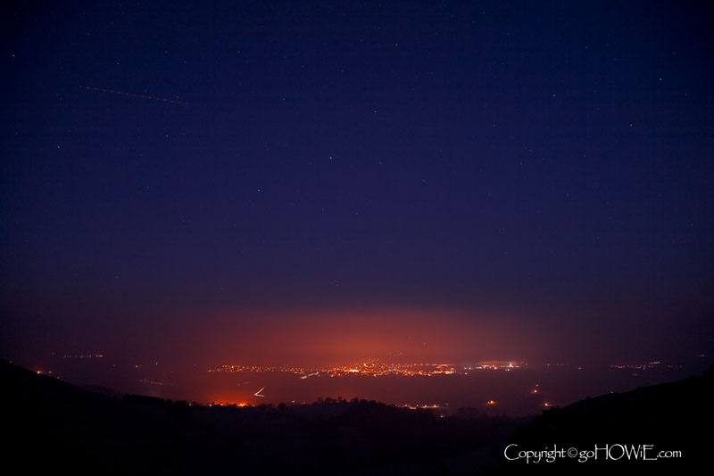 Lights shining through mist, Ruthin, North Wales