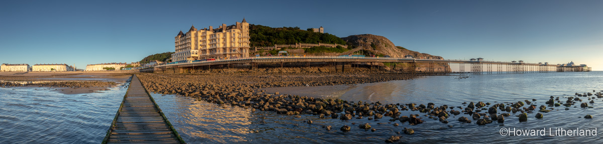 Panorama of Llandudno North Shore and pier at sunrise on the North Wales coast