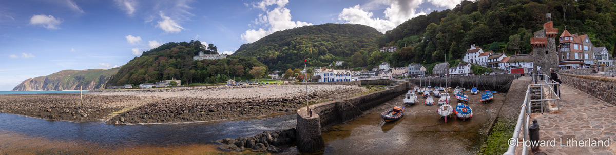 Panoramic view of Lynmouth harbour on the north Devon Coast