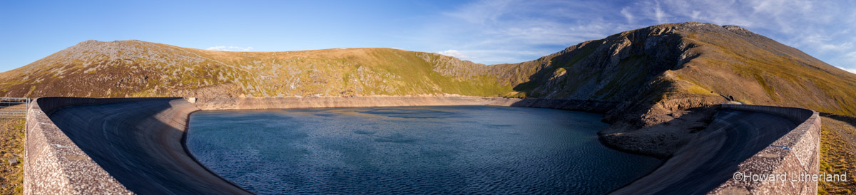 Panoramic image of the view over Marchlyn Mawr and Elidir Fawr in the Snowdonia National Park, North Wales