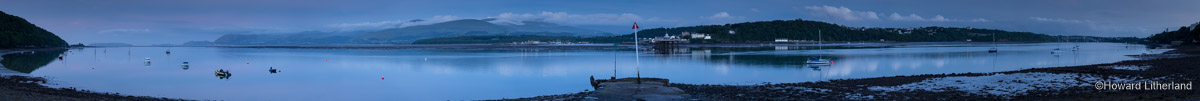 Panoramic image of the Menai Straits at dusk, Anglesey, North Wales
