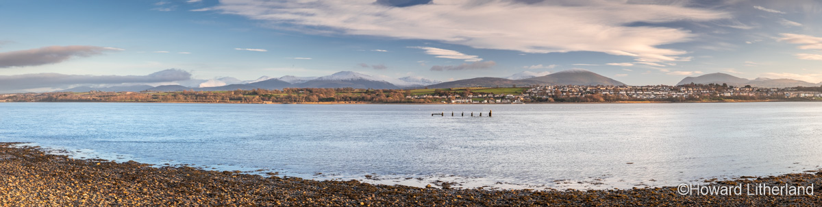 Panoramic view over the Menai Straits in winter, Anglesey, North Wales