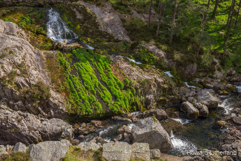 Waterfall at the head of the Nant Ffrancon valley, Snowdonia National Park, North Wales
