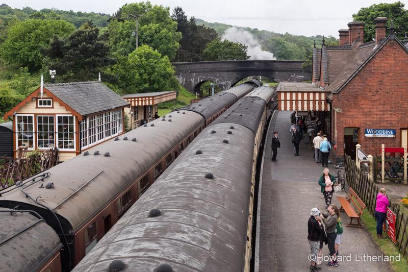 Working steam trains at Waybourne station, Norfolk, England