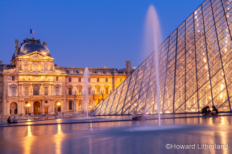 Courtyard of the Louvre, Paris, France, at dusk