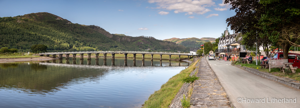 Panoramic view of toll bridge at Penmaenpool on the Afon Mawddach, Wales