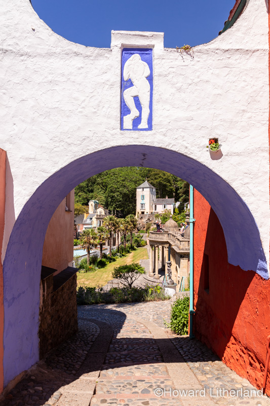 Italian style buildings and archway at Portmeirion, Wales