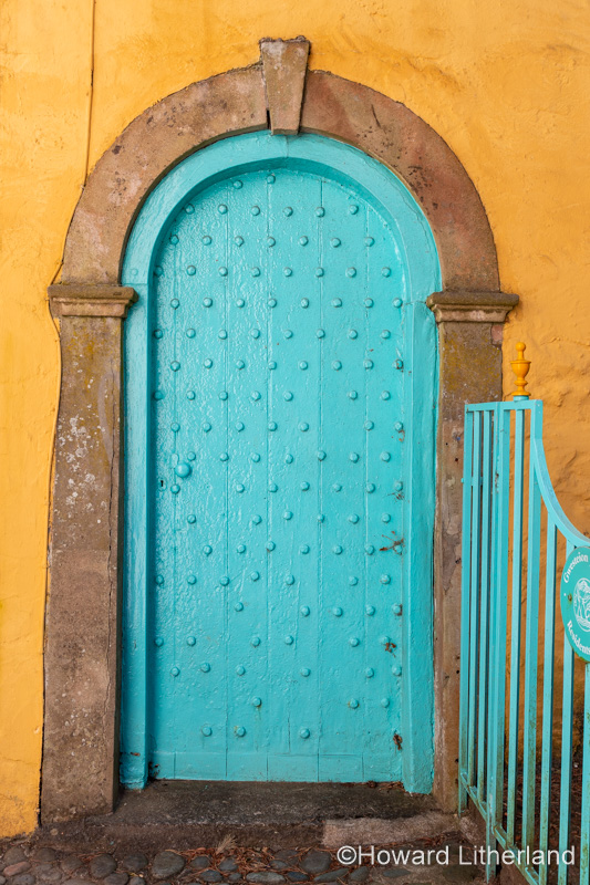 Ornate blue door at Portmeirion, North Wales