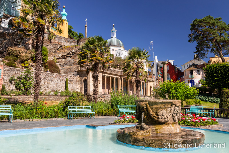 Pond and fountain in Portmeirion, North Wales
