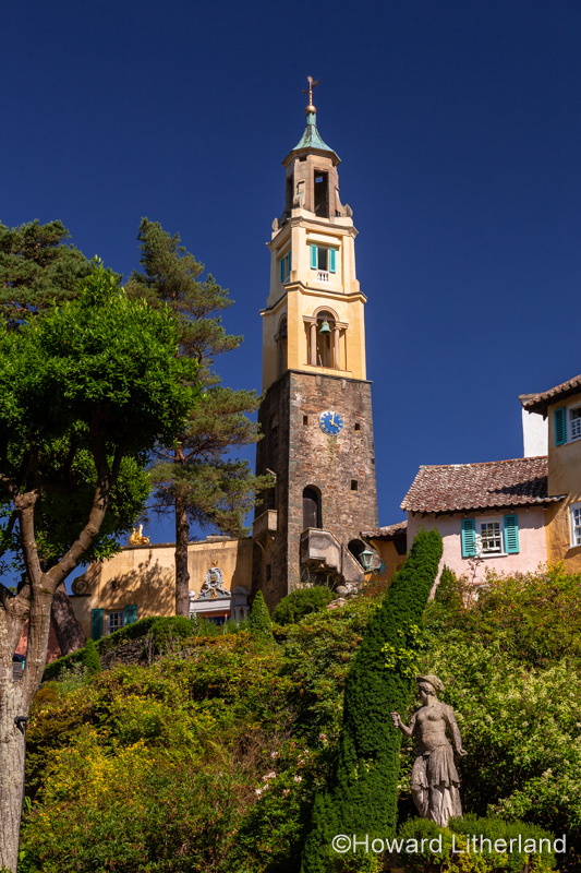 Statue and tower in Portmeirion, North Wales