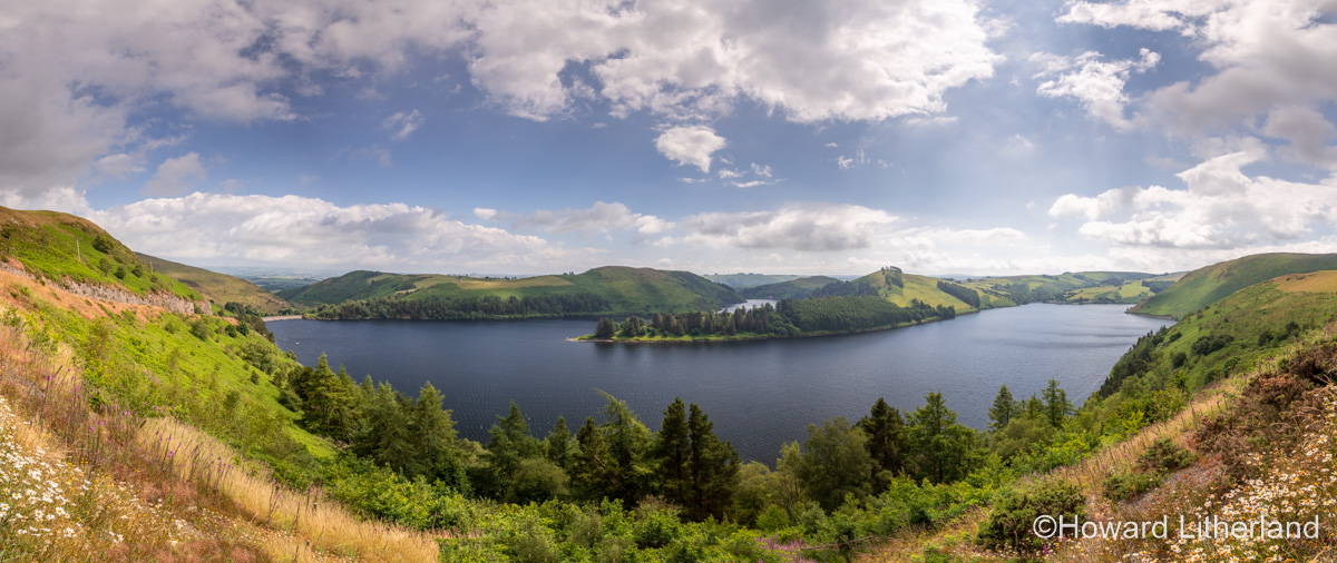 Panoramic view of Clywedog reservoir, Powys, Wales