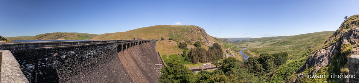 Panoramic view of the Claerwen dam, Elan Valley, Powys, Wales
