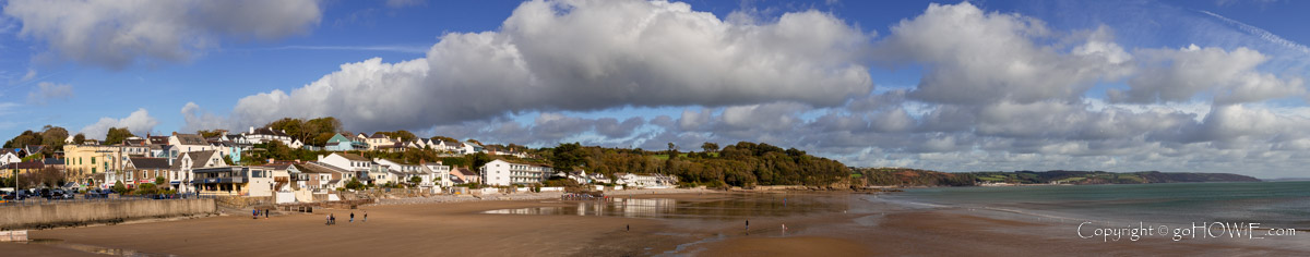 Panoramic image of the beach and seafront at Saundersfoot, Pembrokeshire, Wales