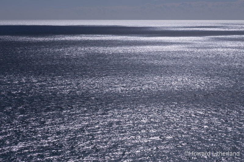 Sunlight on the Atlantic ocean as seen from the cliff walk around Ardmore Head on the coast of County Waterford, Ireland